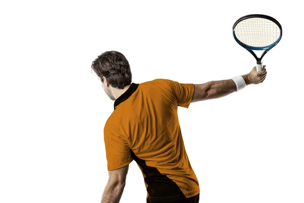 Joueur de tennis avec une chemise orange . — Photo