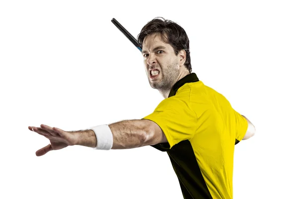 Tennis player with a yellow shirt — Stock Photo, Image