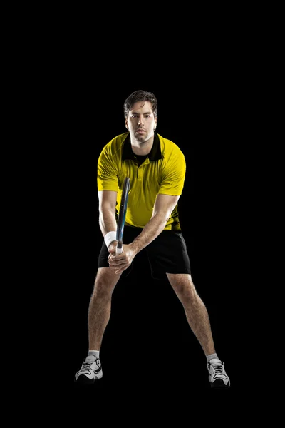 Tenisista z żółtą koszulkę — Zdjęcie stockowe