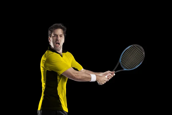 Jogador de tênis com camisa amarela — Fotografia de Stock
