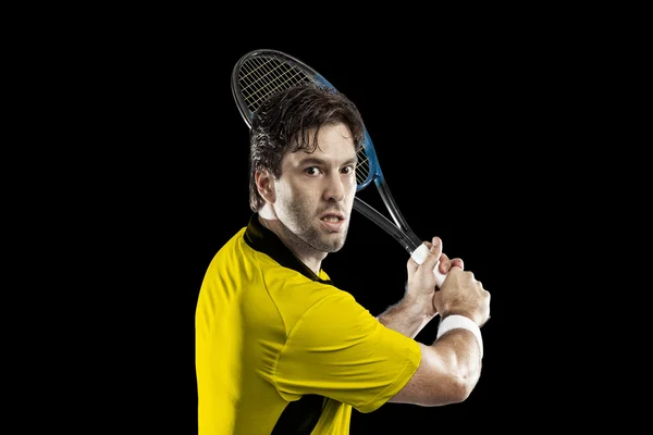 黄色のシャツのテニス選手. — ストック写真