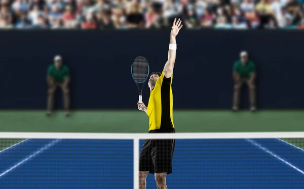 Παίκτης του τένις με ένα κίτρινο πουκάμισο. — Φωτογραφία Αρχείου