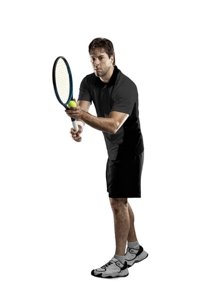 Tenisista z czarną koszulę. — Zdjęcie stockowe