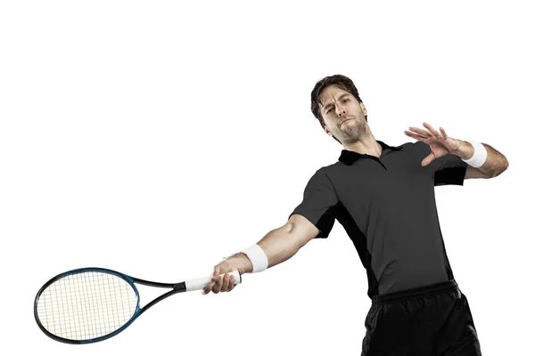 Siyah tişört ile tenis oyuncusu. — Stok fotoğraf