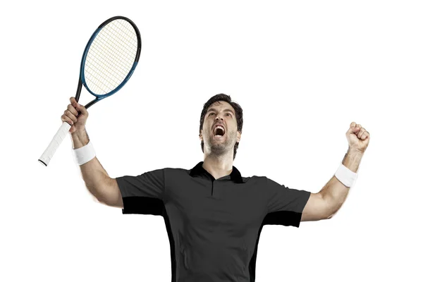 Jogador de tênis com camisa preta . — Fotografia de Stock