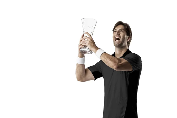 Jogador de tênis com camisa preta . — Fotografia de Stock