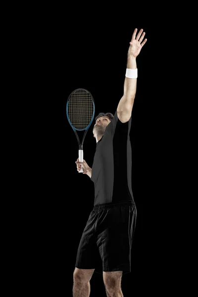Tennisspeler met een zwart shirt. — Stockfoto