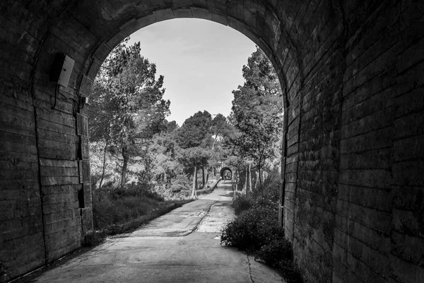 Vistas Vía Verde Alcoi Desde Interior Uno Sus Túneles Alicante —  Fotos de Stock