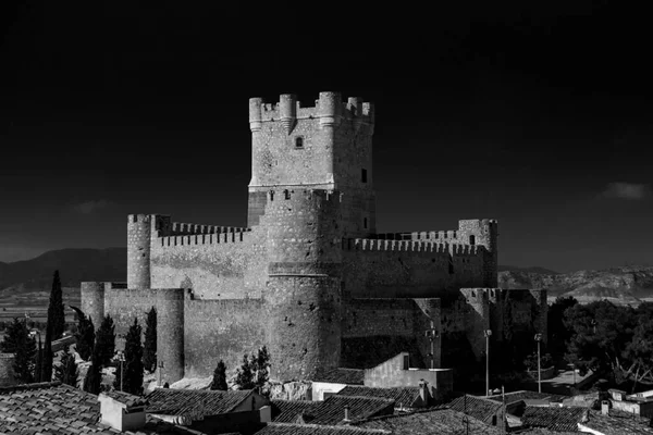 Vistas Del Castillo Atalaya Localidad Villena Blanco Negro Alicante — Foto de Stock