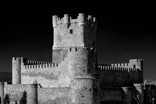 Veduta Della Torre Del Castello Atalaya Nella Città Villena Alicante Foto Stock