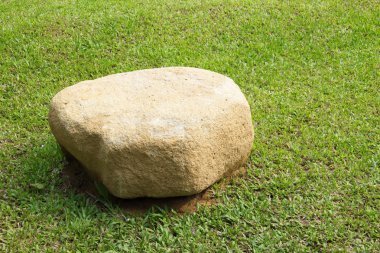 Yeşil çim sahada büyük taş