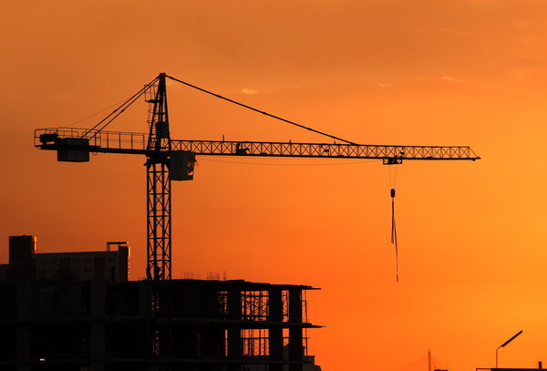 Silhouette Crane on Sunset Background
