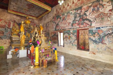 Ratchaburi, Tayland - 1 Ocak: Tapınağın Tay antik duvar boyama