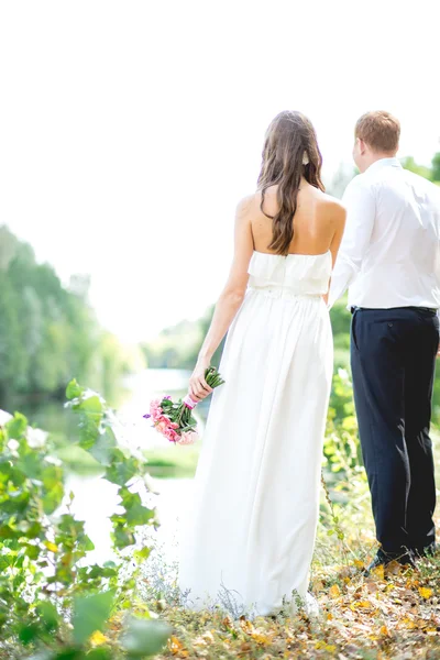 Hochzeitspaar hält Händchen — Stockfoto