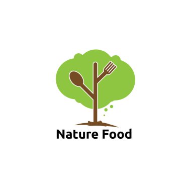Şirket için ağaç logosu konsepti, simge, element ve şablon üzerindeki doğa yiyecekleri