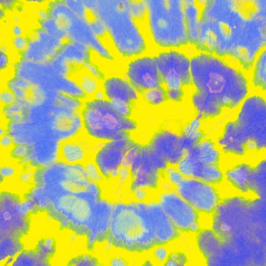 Mavi Tye Die Spiral. Sarı Funky Deseni. 