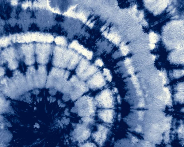 Indygo Spiral. Okrągły barwnik Tye. Biały krąg — Zdjęcie stockowe