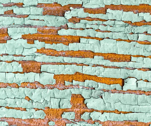 Wooden Rustic Wall. Turquoise Crack Structure.