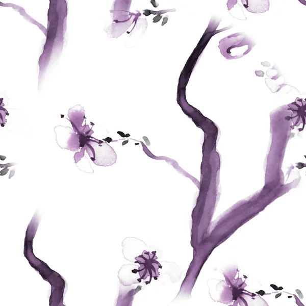 Цветы вишни без швов. Акварель Сакура — стоковое фото
