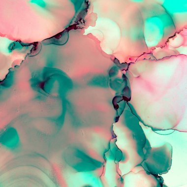 Kırmızı ve Yeşil Soyut Resimler. Alkol Mürekkebi 