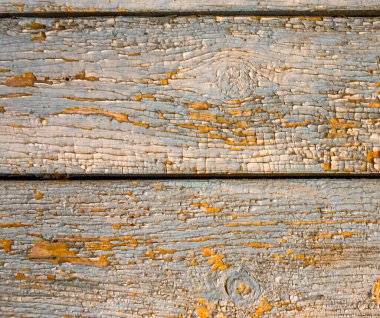 Ahşap Kırsal Duvar. Teal Çatlak Yapısı. Boyalı. 