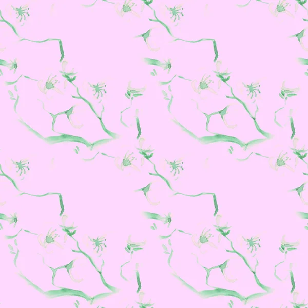 Китайские цветы. Безшовный вишневый орнамент. Розовый — стоковое фото