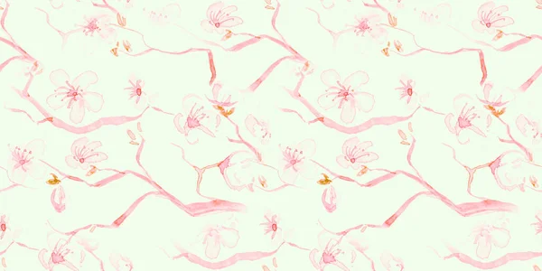 Acquerello Cherry Blossom. Mela senza cuciture — Foto Stock
