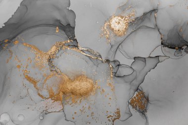 Alkol Mürekkebi. Altın Soyut Yazı. Yağ Dalgası Karışımı.