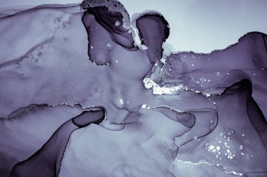 Mor Sıvı Boya Dalgaları. Gri Duman Akrilik Mürekkep