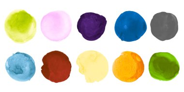 Suluboya Çemberleri Koleksiyonu. Mürekkep Soyut Nokta Arkaplanı. Kağıda Sıçrayan Grafik Şablonu. Suluboya Fırçala