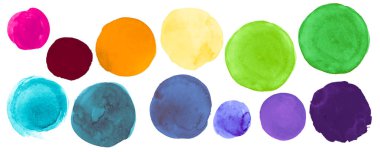 Suluboya çemberleri. Grafik mürekkep lekesi seti. Felç Sıçratma Çizimi. Parlak Renkli Suluboya çemberleri. Sanat Özeti