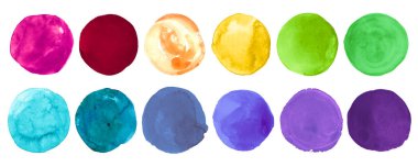 Parlak Renkli Suluboya çemberleri. Soyut mürekkep lekeleri seti. Felç Düşüren Resimler. Suluboya çemberlerini fırçala. Sanat