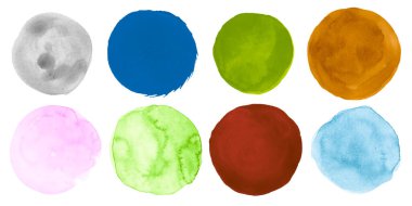 Suluboya Çemberleri Koleksiyonu. Ink Soyut Bırakma Şablonu. Kağıt üzerinde leke olan yaratıcı bir geçmiş. Suluboya Fırçala