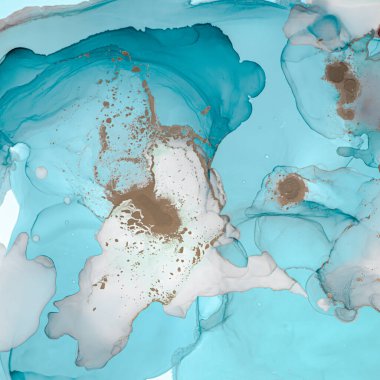 Yeşil Okyanus Soyut. El boyası Alkol Mürekkebi