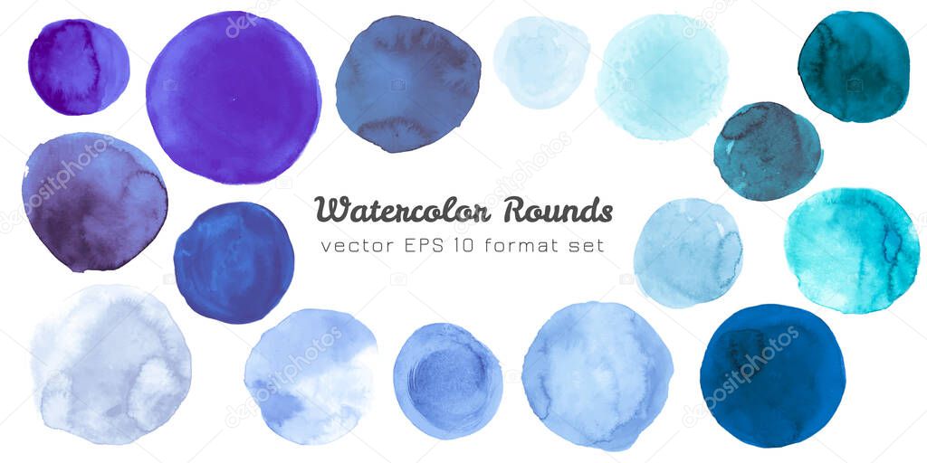 Teal Blue Watercolor Dots. Isolated Grunge Blots on Paper. Ink Circles Elements. Hand Paint Watercolor Dots. Abstract