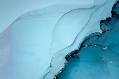 Turkuaz Okyanus Dalgaları. Alkol Mürekkebi El Boyalı