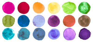 Fırça Renkli Suluboya çemberleri. Soyut mürekkep lekeleri seti. Çizilmiş Benekler Şablonu. Suluboya çemberleri. Sanat Yaratıcı