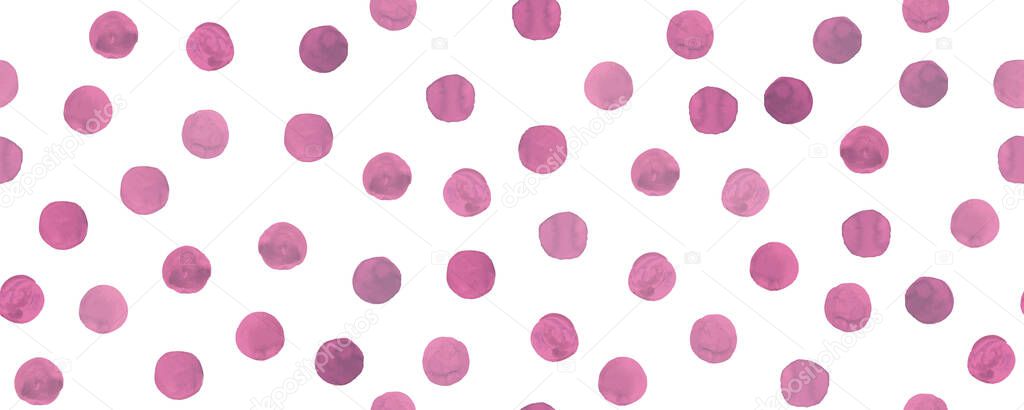 Cute Watercolor Circles. Pink Rounds Texture. White Grunge Dots Illustration. Seamless Vector Watercolor Circles.