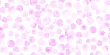 Kusursuz Boyalı Polka Noktaları. Suluboya Yuvarlak Çizim. Pembe Çember Tasarımı. Soyut Boyalı Polka Noktaları. Modern