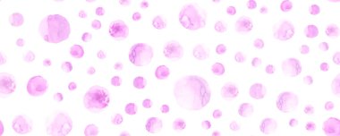 Beyaz Boyalı Polka Noktaları Arkaplanı. Suluboya Duvar Kağıdı. Pembe Çember Şablonu. Kusursuz Boyalı Polka Noktaları.