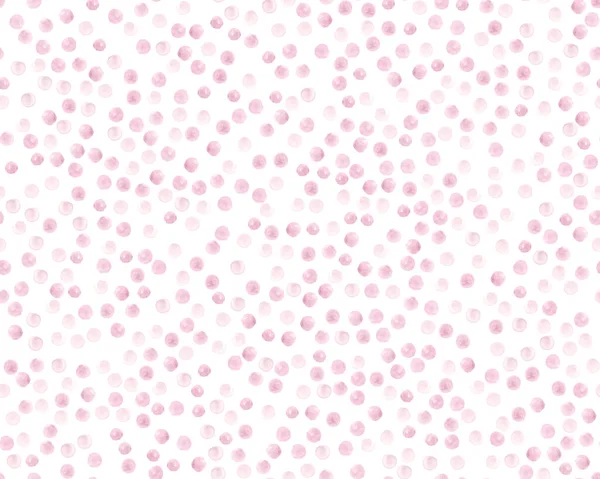 Seamless Pink Watercolor Circles. Vintage Brush Paint Dots Background. Geometric Polka Fabric. Cute Rose Watercolor
