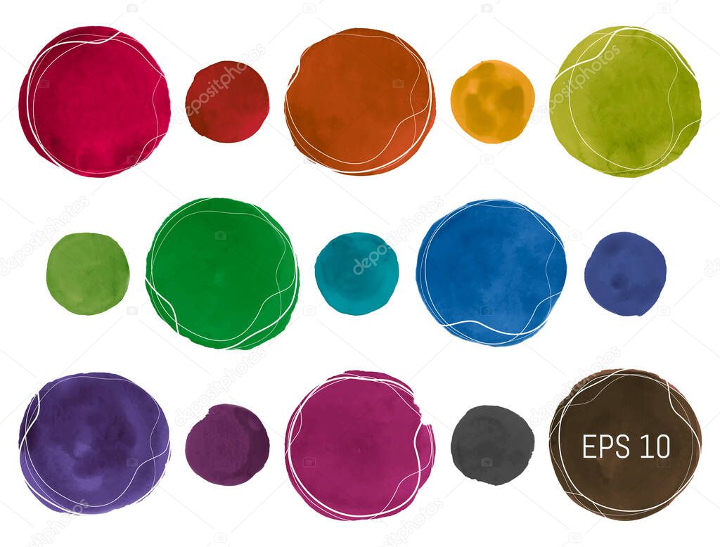 Grunge Water Colour Circle. Graphic Drops Splatter. Art Blots on Paper. Water Colour Circle. Circular Acrylic Shapes.