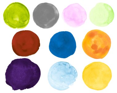 Suluboya Yuvarlak Koleksiyonu. Sanat Yaratıcı Blot Arkaplanı. Kağıda Sıçrayan El Boyası Çizimi. Fırça