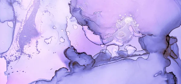 Purple Liquid Paint. Grey Smoke Alcohol Art