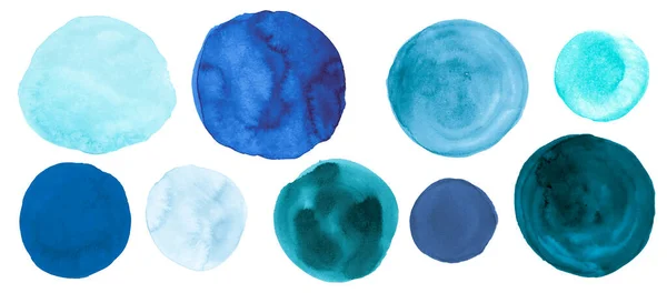 Τηλ Ακουαρέλα Κύκλος. Απομονωμένες θήκες μπογιάς χεριών σε χαρτί. Sea Ink Drops Εικονογράφηση. Κύκλος νερομπογιάς Grunge. Ναυτικό — Φωτογραφία Αρχείου