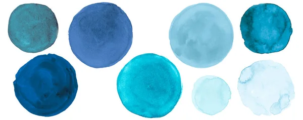 Sea Watercolor Circle. Grafisk Brush Stroke Drops på papper. Teal Ink Rounds Elements. Handfärg akvarell cirkel. — Stockfoto