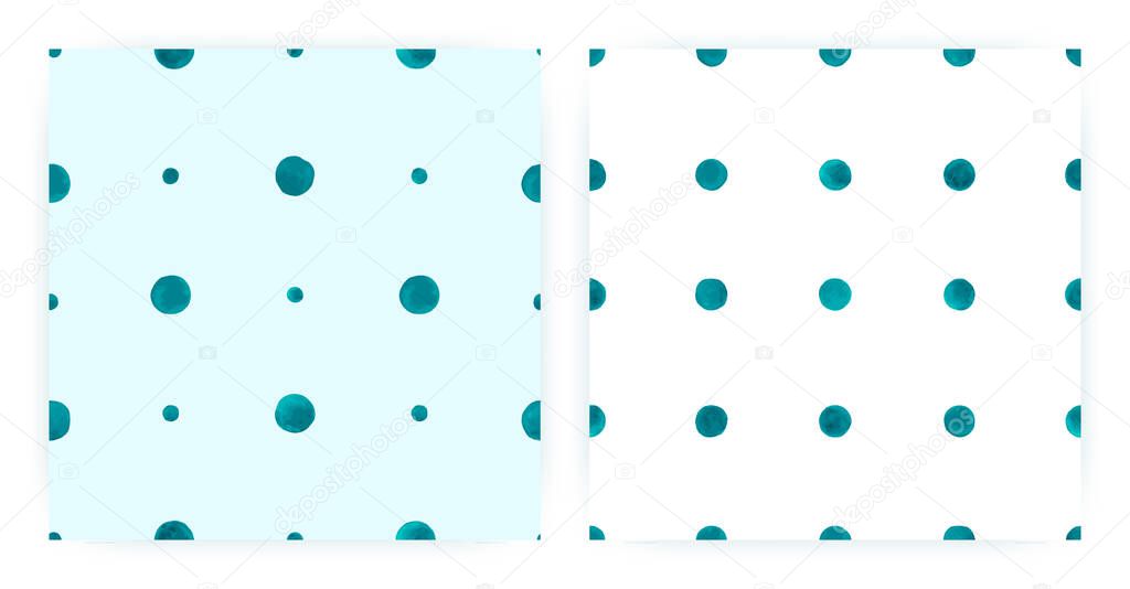 Graphic Watercolor Polka. Seamless Spot Repeat. Blue Geometric Wallpaper. Watercolor Polka Tile. Vintage Art Circles.