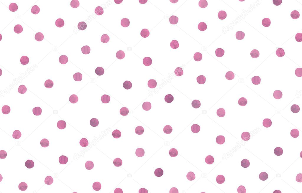 Seamless Watercolor Circles. Color Rounds Texture. Pink Geometric Spots Wallpaper. White Vector Watercolor Circles.