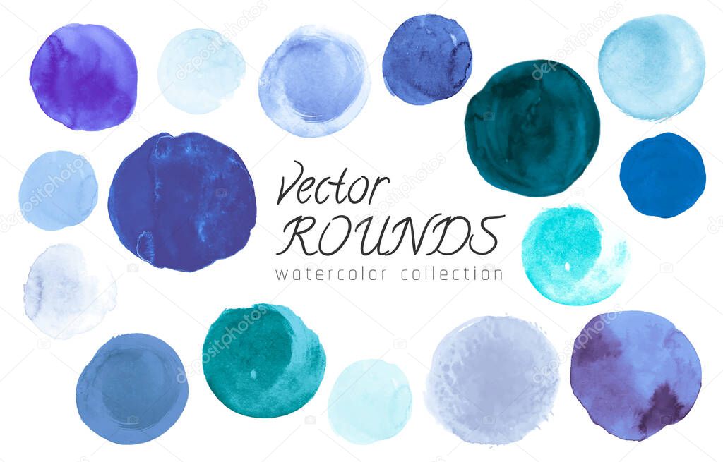 Pastel Watercolor Dots. Abstract Brush Stroke Splash on Paper. Art Circles Illustration. Hand Paint Blue Watercolor