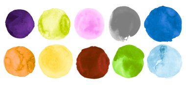 Fırça Renkli Çemberler Ayarlandı. Resim El Boyası Blot Çizimi. Kağıtta Leke Olan Yaratıcı Arkaplan. Suluboya